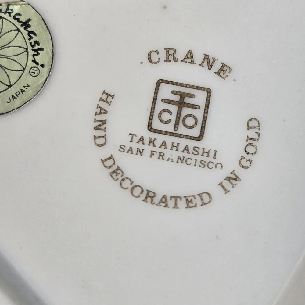 Takahashi San Francisco Heart Trinket Box Gold Crane Porcelain Japan Vintage